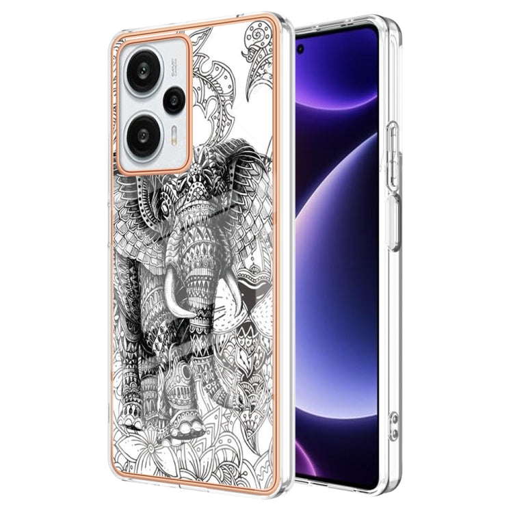 For Xiaomi Poco F5 / Redmi Note 12 Turbo Electroplating Marble Dual-side IMD Phone Case(Totem Elephant) - Xiaomi Cases by buy2fix | Online Shopping UK | buy2fix