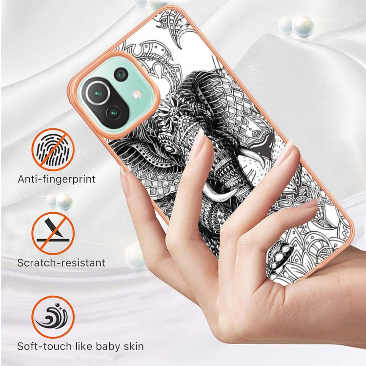 For Xiaomi 11 Lite Electroplating Marble Dual-side IMD Phone Case(Totem Elephant) - Xiaomi Cases by buy2fix | Online Shopping UK | buy2fix