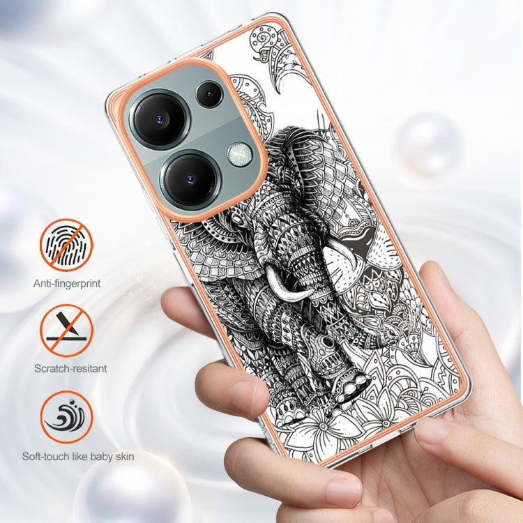 For Xiaomi Redmi Note 13 Pro 4G/Poco M6 Pro 4G Electroplating Marble Dual-side IMD Phone Case(Totem Elephant) - Note 13 Pro Cases by buy2fix | Online Shopping UK | buy2fix