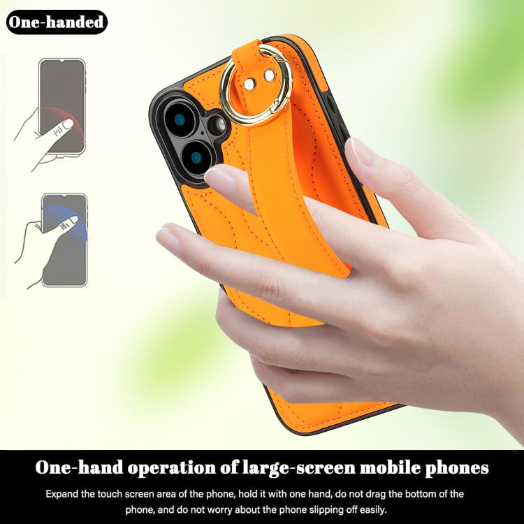 For iPhone 16 Plus Non-slip Full Coverage Ring PU Phone Case with Wristband(Orange) - iPhone 16 Plus Cases by buy2fix | Online Shopping UK | buy2fix