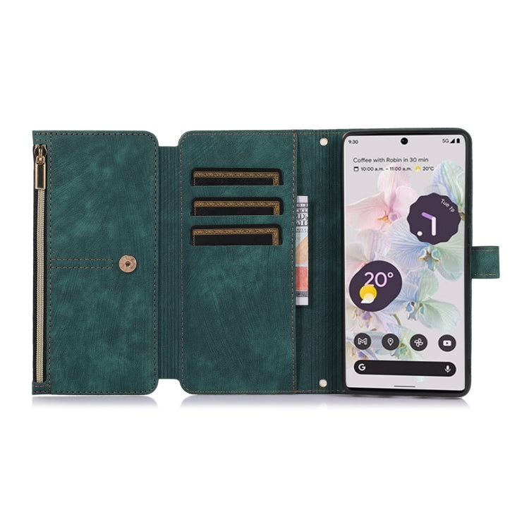 For Google Pixel 7a Dream 9-Card Wallet Zipper Bag Leather Phone Case(Green) - Google Cases by buy2fix | Online Shopping UK | buy2fix