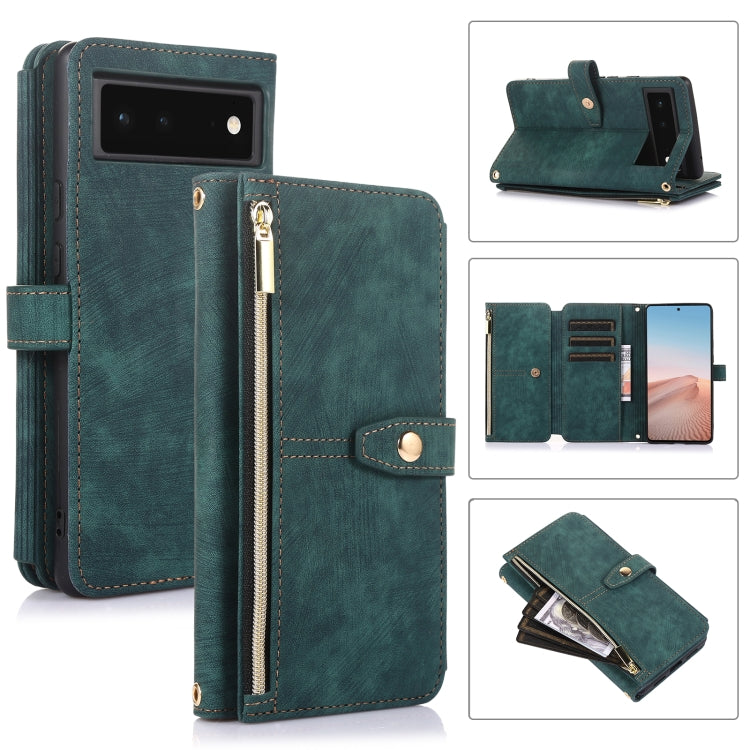 For Google Pixel 6 Dream 9-Card Wallet Zipper Bag Leather Phone Case(Green) - Google Cases by buy2fix | Online Shopping UK | buy2fix