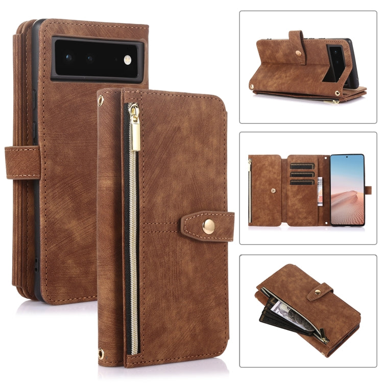 For Google Pixel 6 Dream 9-Card Wallet Zipper Bag Leather Phone Case(Brown) - Google Cases by buy2fix | Online Shopping UK | buy2fix