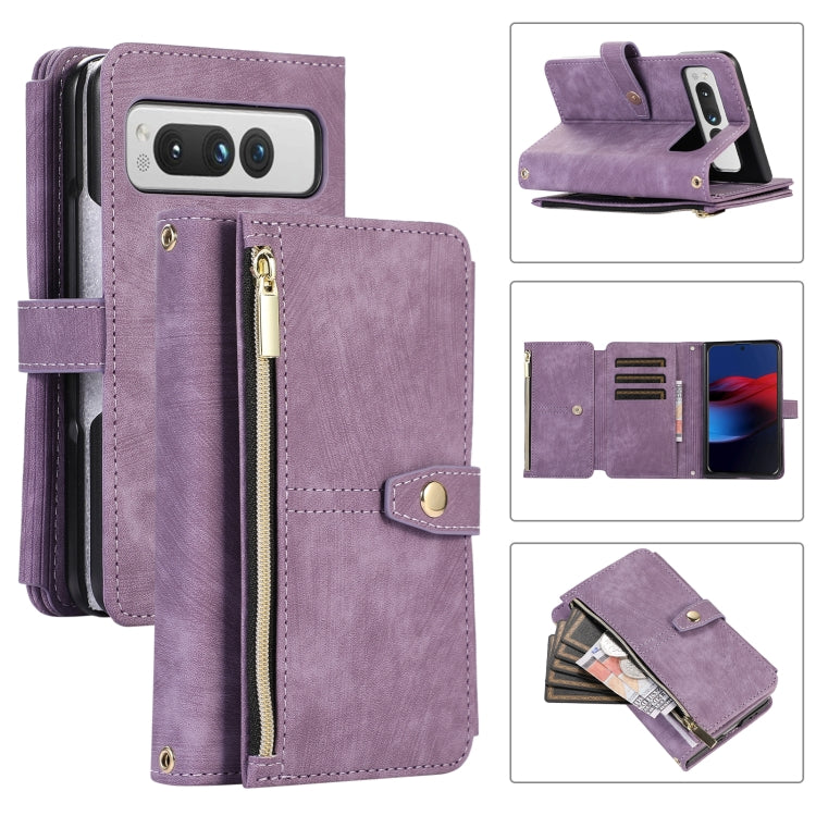 For Google Pixel Fold Dream 9-Card Wallet Zipper Bag Leather Phone Case(Purple) - Google Cases by buy2fix | Online Shopping UK | buy2fix