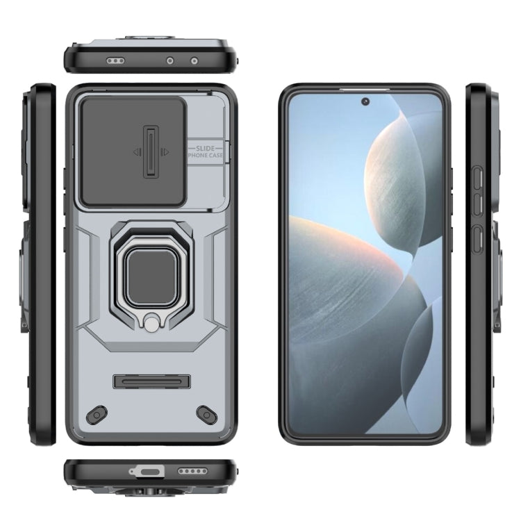 For Xiaomi Redmi K70E 5G Sliding Camshield TPU + PC Shockproof Phone Case with Holder(Grey) - K70E Cases by buy2fix | Online Shopping UK | buy2fix