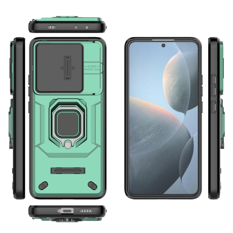 For Xiaomi Redmi K70E 5G Sliding Camshield TPU + PC Shockproof Phone Case with Holder(Green) - K70E Cases by buy2fix | Online Shopping UK | buy2fix