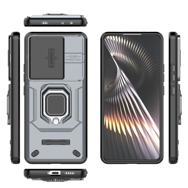 For Xiaomi Redmi Turbo 3 5G Sliding Camshield TPU + PC Shockproof Phone Case with Holder(Grey) - Xiaomi Cases by buy2fix | Online Shopping UK | buy2fix