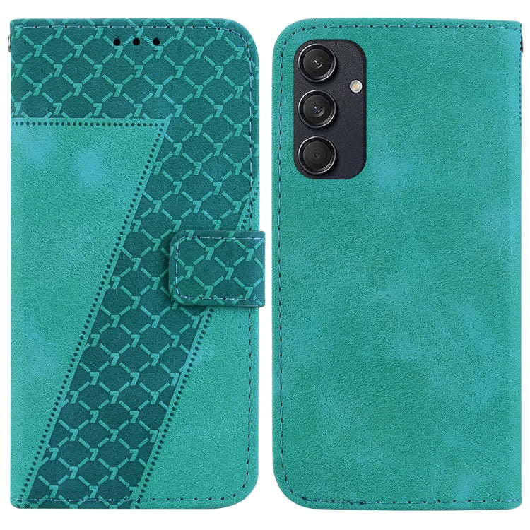 For Samsung Galaxy M55 7-shaped Embossed Leather Phone Case(Green) - Galaxy Phone Cases by buy2fix | Online Shopping UK | buy2fix