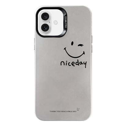 For iPhone 16 Plus Electroplated Silver Series PC Protective Phone Case(Simple Smiley Face) - iPhone 16 Plus Cases by buy2fix | Online Shopping UK | buy2fix