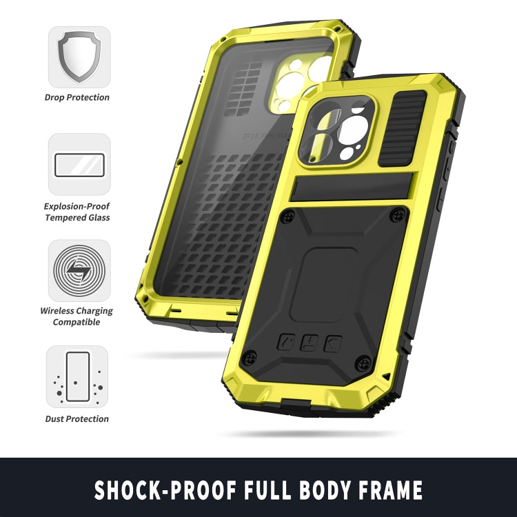 For iPhone 15 Pro Max R-JUST Shockproof Life Waterproof Dust-proof Metal + Silicone Phone Case with Holder(Yellow) - iPhone 15 Pro Max Cases by R-JUST | Online Shopping UK | buy2fix