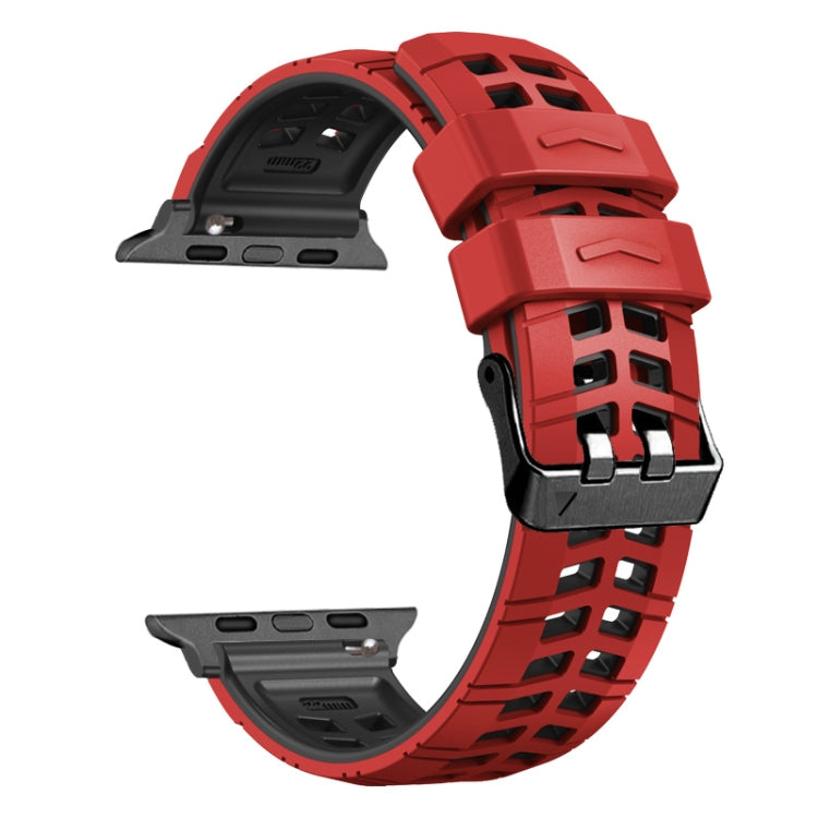 For Apple Watch SE 40mm Twill Dual-row Buckle Silicone Watch Band(Red Black) - Watch Bands by buy2fix | Online Shopping UK | buy2fix