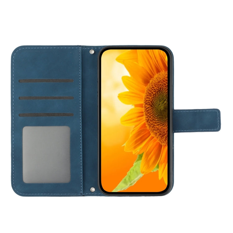 For Motorola Moto G Play 5G 2024 HT04 Skin Feel Sun Flower Embossed Flip Leather Phone Case with Lanyard(Inky Blue) - Motorola Cases by buy2fix | Online Shopping UK | buy2fix