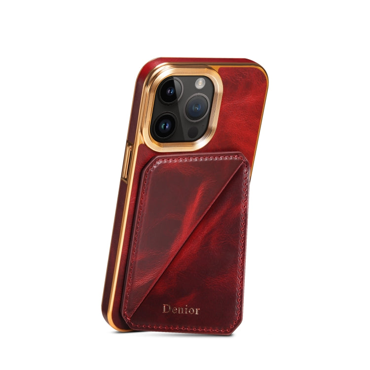 For iPhone 15 Pro Max Denior Oil Wax Leather Electroplating Card Slot Holder Phone Case(Red) - iPhone 15 Pro Max Cases by Denior | Online Shopping UK | buy2fix