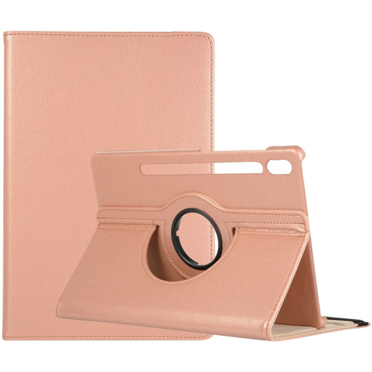 For Samsung Galaxy Tab S9 Ultra 360 Degrees Rotation Holder Litchi Texture Leather Tablet Case(Rose Gold) - Galaxy Tab S9 Ultra Cases by buy2fix | Online Shopping UK | buy2fix