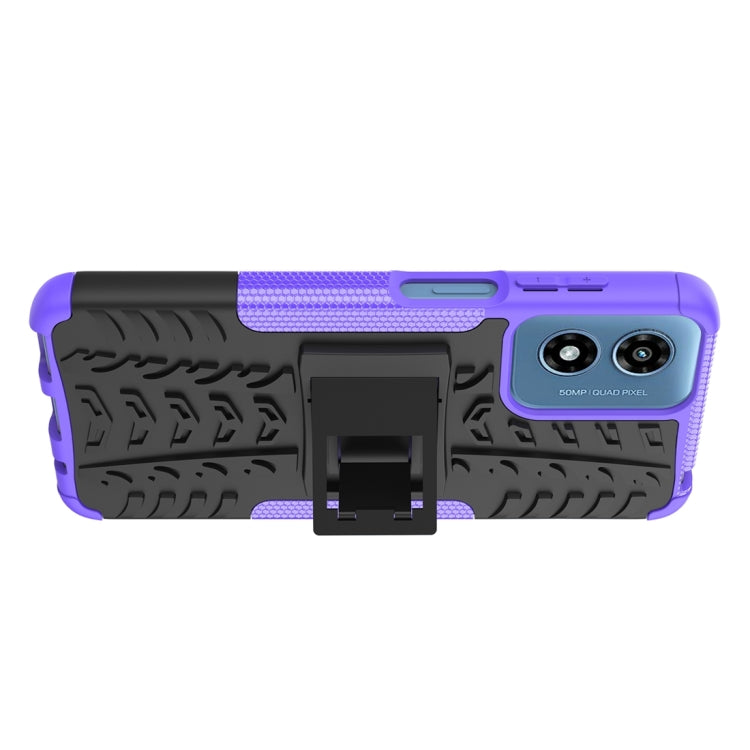 For Motorola Moto G Play 4G 2024 Tire Texture TPU + PC Phone Case with Holder(Purple) - Motorola Cases by buy2fix | Online Shopping UK | buy2fix