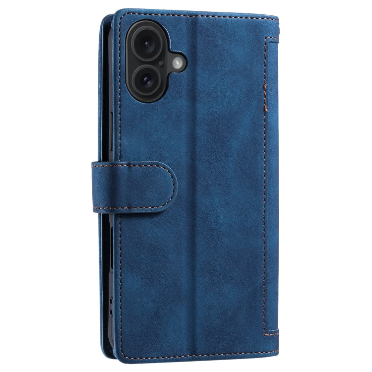 For iPhone 16 Nine Card Zipper Bag Leather Phone Case with Lanyard(Blue) - iPhone 16 Cases by buy2fix | Online Shopping UK | buy2fix