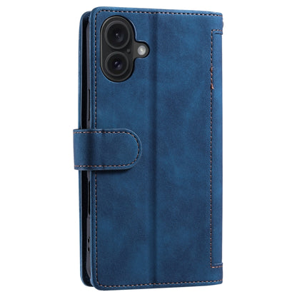 For iPhone 16 Nine Card Zipper Bag Leather Phone Case with Lanyard(Blue) - iPhone 16 Cases by buy2fix | Online Shopping UK | buy2fix