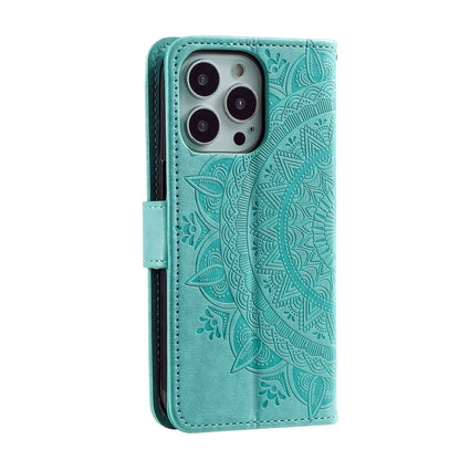 For iPhone 16 Pro Max Totem Flower Embossed Leather Phone Case(Green) - iPhone 16 Pro Max Cases by buy2fix | Online Shopping UK | buy2fix