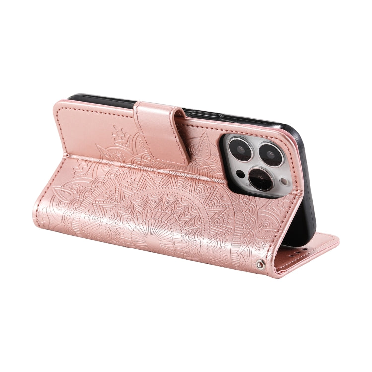 For iPhone 16 Pro Max Totem Flower Embossed Leather Phone Case(Rose Gold) - iPhone 16 Pro Max Cases by buy2fix | Online Shopping UK | buy2fix