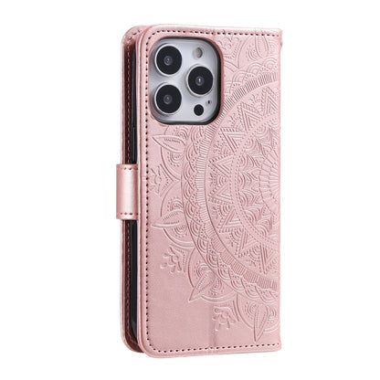 For iPhone 16 Pro Totem Flower Embossed Leather Phone Case(Rose Gold) - iPhone 16 Pro Cases by buy2fix | Online Shopping UK | buy2fix