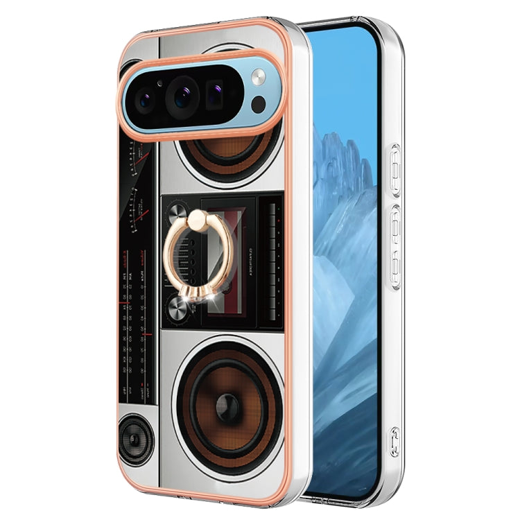 For Google Pixel 9 Pro XL Electroplating Dual-side IMD Phone Case with Ring Holder(Retro Radio) - Google Cases by buy2fix | Online Shopping UK | buy2fix