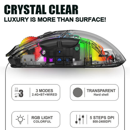 XUNFOX XYH20RGB 2.4G + BT + Wired Transparent 2400DPI RGB Light Gaming Mouse(Black) - Wireless Mice by buy2fix | Online Shopping UK | buy2fix