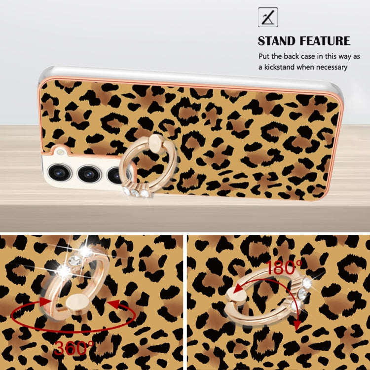 For Samsung Galaxy S22+ 5G Electroplating Dual-side IMD Phone Case with Ring Holder(Leopard Print) - Galaxy S22+ 5G Cases by buy2fix | Online Shopping UK | buy2fix