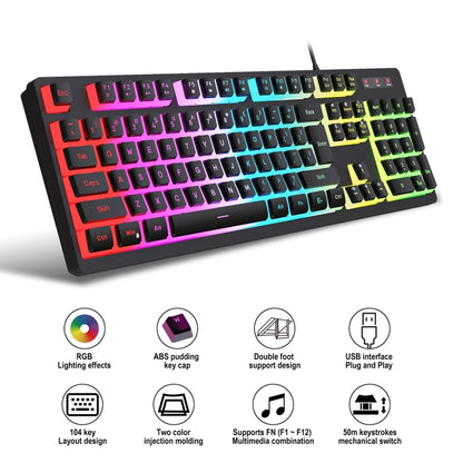 HXSJ L200 Wired RGB Backlit Keyboard 104 Pudding Key Caps(Black) - Wired Keyboard by HXSJ | Online Shopping UK | buy2fix