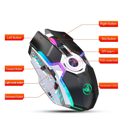 HXSJ T30 2400DPI RGB 2.4GHz Wireless Mouse(Metallic Grey) - Wireless Mice by HXSJ | Online Shopping UK | buy2fix