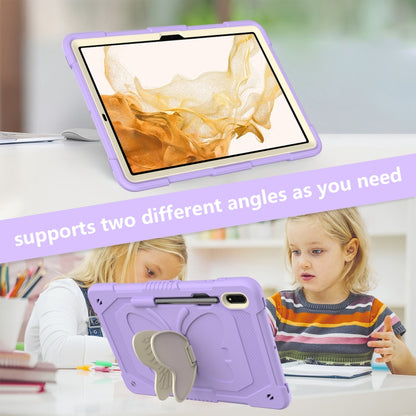 For Samsung Galaxy Tab S9 Butterfly Kickstand Heavy Duty Hard Rugged Tablet Case(Beige+Raro Purple) - Galaxy Tab S9 Cases by buy2fix | Online Shopping UK | buy2fix