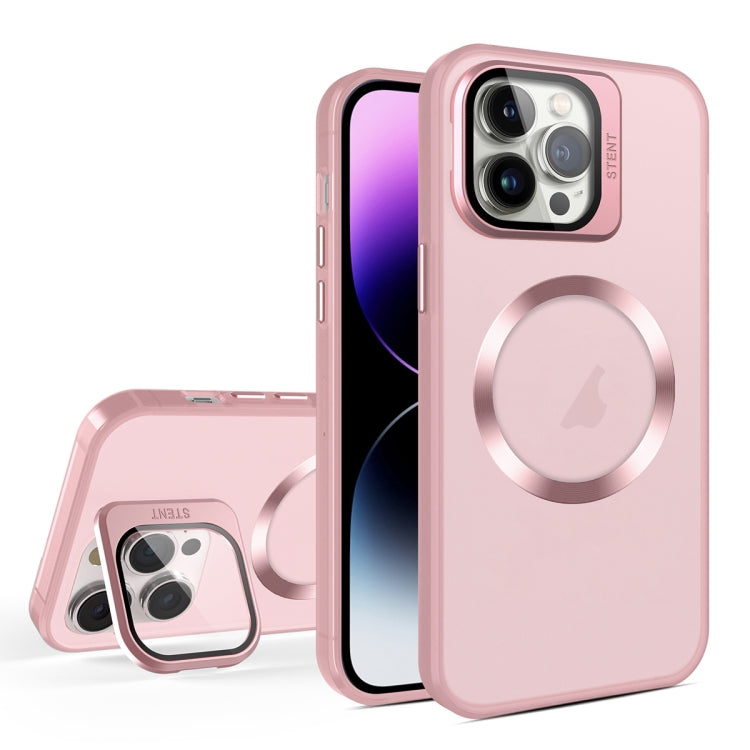 For iPhone 15 Pro Skin Feel CD Texture MagSafe Lens Holder Phone Case(Pink) - iPhone 15 Pro Cases by buy2fix | Online Shopping UK | buy2fix