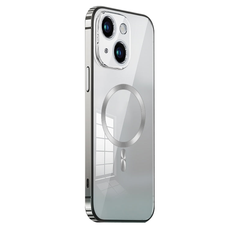 For iPhone 13 MagSafe Magnetic Stainless Steel Frame Transparent TPU Phone Case(Silver) - iPhone 13 Cases by buy2fix | Online Shopping UK | buy2fix