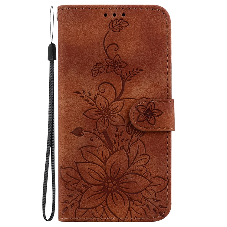 For Google Pixel 9 Pro Lily Embossed Leather Phone Case(Brown) - Google Cases by buy2fix | Online Shopping UK | buy2fix