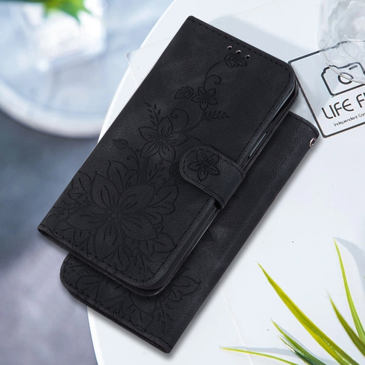 For Google Pixel 9 Pro Lily Embossed Leather Phone Case(Black) - Google Cases by buy2fix | Online Shopping UK | buy2fix