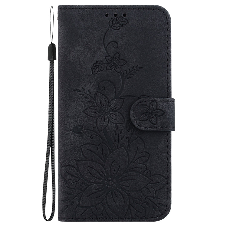 For Google Pixel 9 Lily Embossed Leather Phone Case(Black) - Google Cases by buy2fix | Online Shopping UK | buy2fix