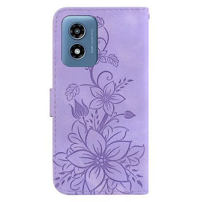 For Motorola Moto G Play 4G 2024 Lily Embossed Leather Phone Case(Purple) - Motorola Cases by buy2fix | Online Shopping UK | buy2fix