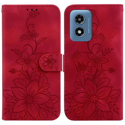 For Motorola Moto G Play 4G 2024 Lily Embossed Leather Phone Case(Red) - Motorola Cases by buy2fix | Online Shopping UK | buy2fix