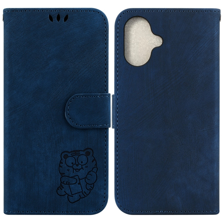 For iPhone 16 Plus Little Tiger Embossed Leather Phone Case(Dark Blue) - iPhone 16 Plus Cases by buy2fix | Online Shopping UK | buy2fix