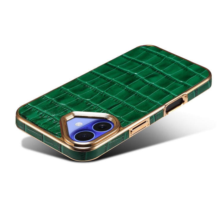 For iPhone 16 Plus Denior Crocodile Texture Genuine Leather Electroplating Phone Case(Green) - More iPhone Cases by Denior | Online Shopping UK | buy2fix