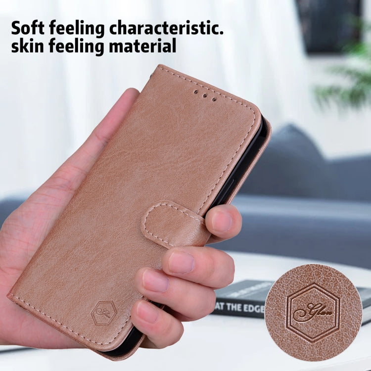 For iPhone 16 Plus Skin Feeling Oil Leather Texture PU + TPU Phone Case(Champagne) - iPhone 16 Plus Cases by buy2fix | Online Shopping UK | buy2fix