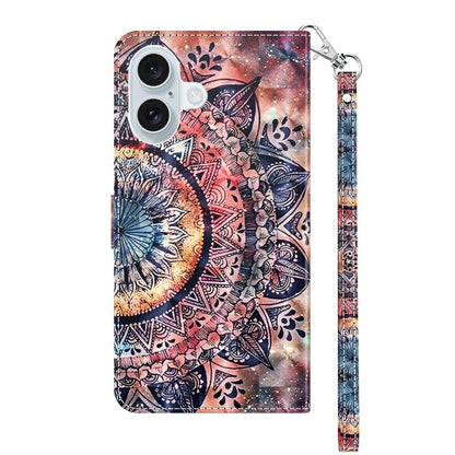 For iPhone 16 Plus 3D Painted Leather Phone Case(Colorful Mandala) - iPhone 16 Plus Cases by buy2fix | Online Shopping UK | buy2fix