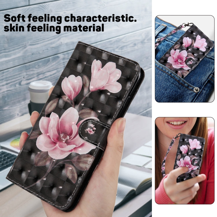 For iPhone 16 Plus 3D Painted Leather Phone Case(Pink Flower) - iPhone 16 Plus Cases by buy2fix | Online Shopping UK | buy2fix