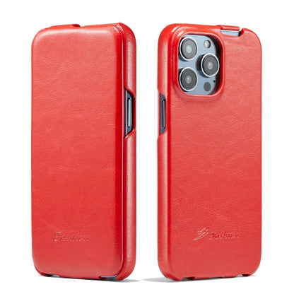 For iPhone 15 Pro Max Fierre Shann Oil Wax Texture Vertical Flip PU Phone Case(Red) - iPhone 15 Pro Max Cases by FIERRE SHANN | Online Shopping UK | buy2fix