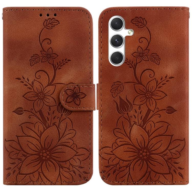 For Samsung Galaxy S24+ 5G Lily Embossed Leather Phone Case(Brown) - Galaxy S24+ 5G Cases by buy2fix | Online Shopping UK | buy2fix