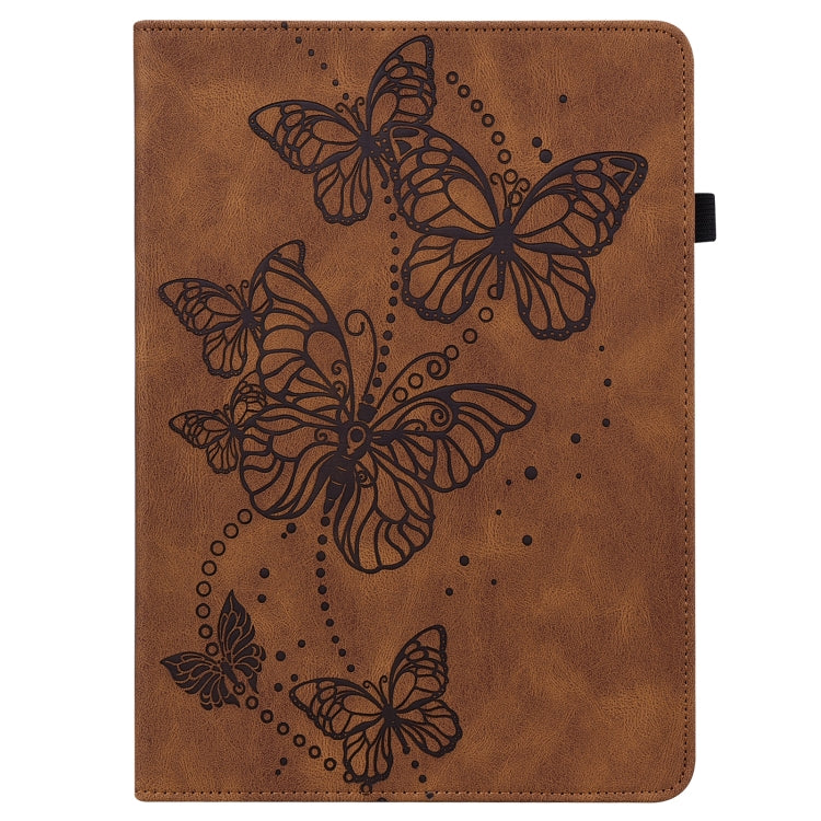 For Samsung Galaxy Tab S9 Embossed Butterfly Pattern Leather Tablet Case(Brown) - Galaxy Tab S9 Cases by buy2fix | Online Shopping UK | buy2fix