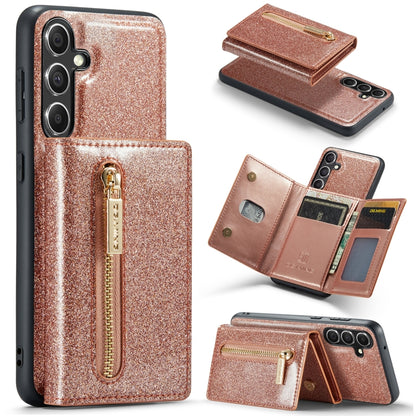 For Samsung Galaxy S23 FE 5G DG.MING M3 Series Glitter Powder Card Bag Leather Case(Rose Gold) - Galaxy S23 FE 5G Cases by DG.MING | Online Shopping UK | buy2fix