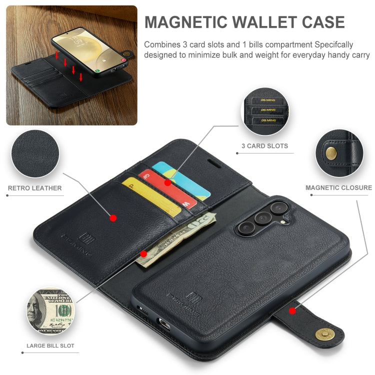 For Samsung Galaxy S24+ 5G DG.MING Crazy Horse Texture Detachable Magnetic Leather Case(Black) - Galaxy S24+ 5G Cases by DG.MING | Online Shopping UK | buy2fix