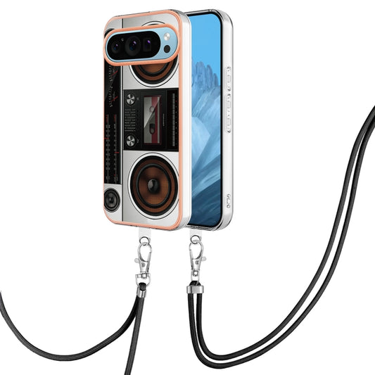 For Google Pixel 9 Pro XL Electroplating Dual-side IMD Phone Case with Lanyard(Retro Radio) - Google Cases by buy2fix | Online Shopping UK | buy2fix