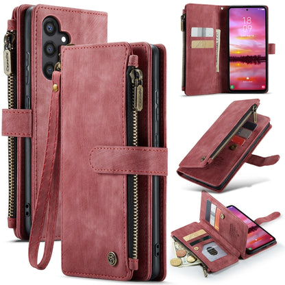 For Samsung Galaxy S24 5G CaseMe C30 Card Slots Zipper Wallet Leather Phone Case(Red) - Galaxy S24 5G Cases by CaseMe | Online Shopping UK | buy2fix