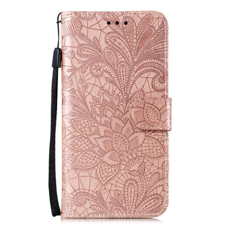 For iPhone 16 Lace Flower Embossing Flip Leather Phone Case(Rose Gold) - iPhone 16 Cases by buy2fix | Online Shopping UK | buy2fix